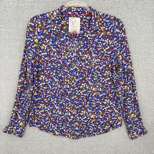 Anthropologie Conversations Floral Button Down Shirt Blue Multi Women's Sz XS‎ 0
